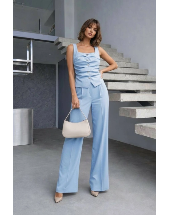 Ön Detay Yelek Pantolon Takım - Mavi