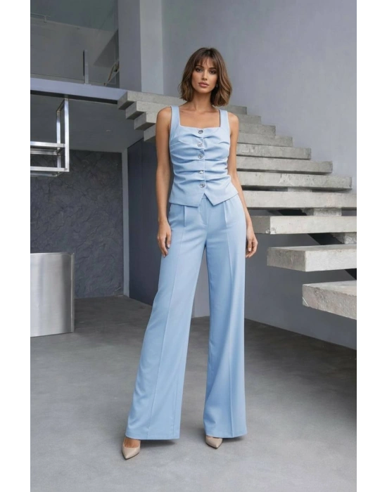 Ön Detay Yelek Pantolon Takım - Mavi