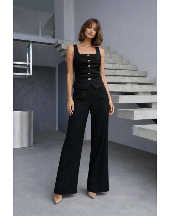 Ön Detay Yelek Pantolon Takım - Siyah