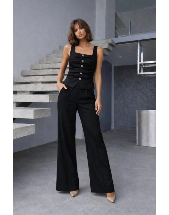 Ön Detay Yelek Pantolon Takım - Siyah