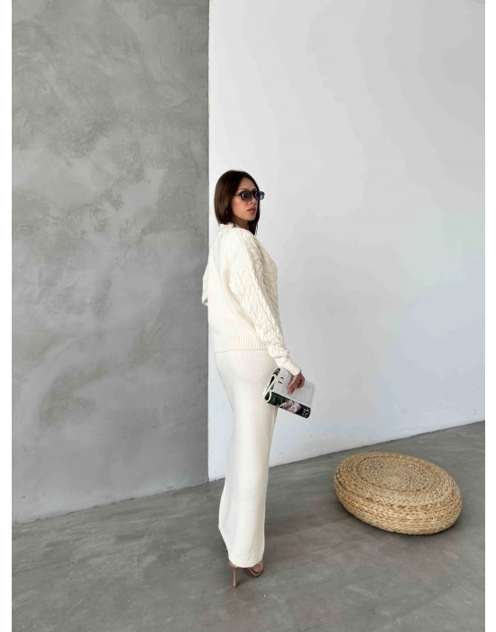 Polo Yaka Fermuarlı Triko Takım 1511 - Kemik