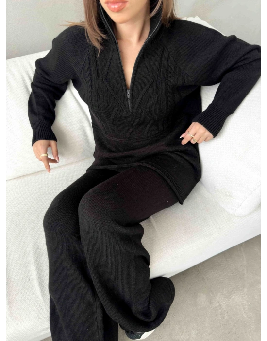 Polo Yaka Fermuarlı Triko Takım 1511 - Siyah