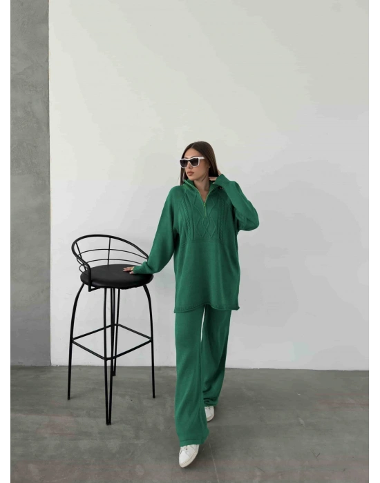 Polo Yaka Fermuarlı Triko Takım 1511 - Yeşil