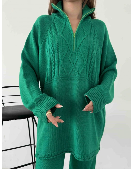 Polo Yaka Fermuarlı Triko Takım 1511 - Yeşil