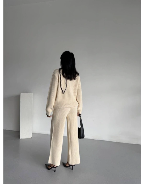 Şal Yaka Triko Takım - Bej