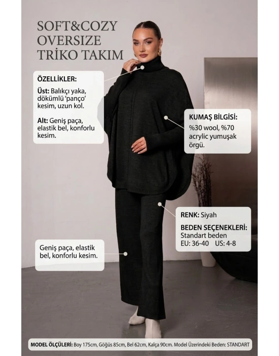 Soft&amp;Cozy Oversize Triko Takım - Siyah