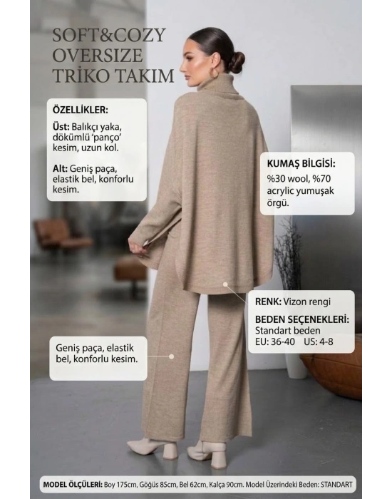 Soft&amp;Cozy Oversize Triko Takım - Vizon