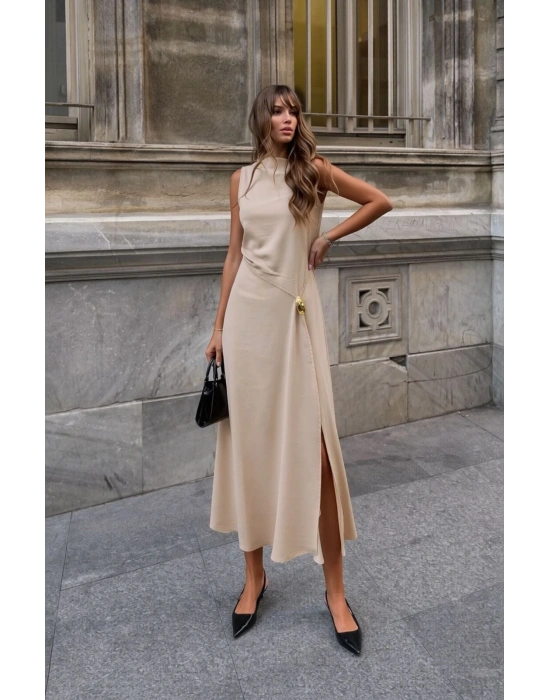 Toka Detay Elbise - Bej