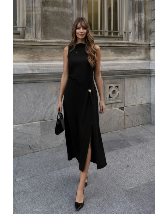 Toka Detay Elbise - Siyah