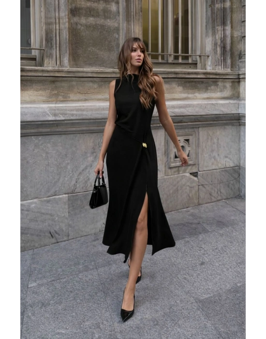 Toka Detay Elbise - Siyah