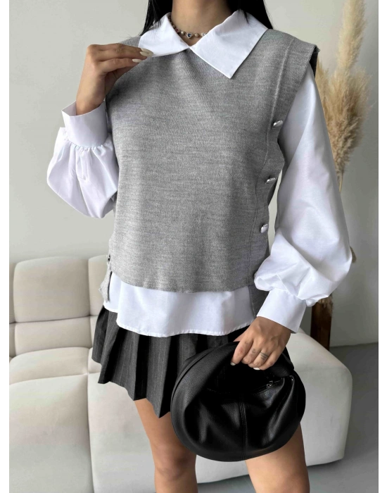 Triko Detay Gömlek - Gri