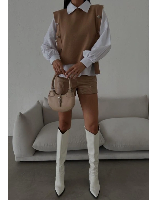 Triko Detay Gömlek - Kahverengi