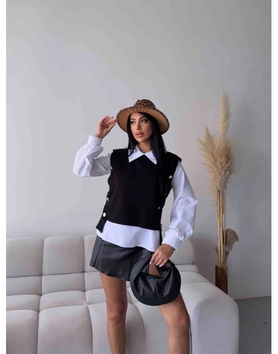 Triko Detay Gömlek - Siyah