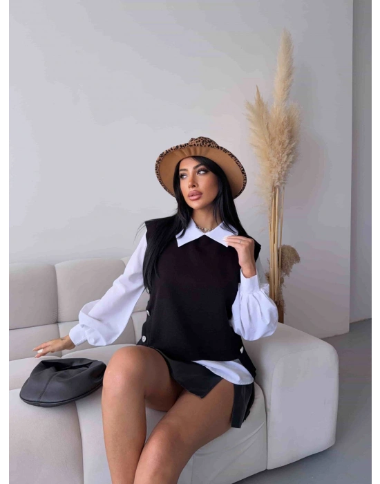 Triko Detay Gömlek - Siyah