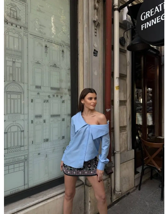 Yaka Detay Gömlek 2502 - Mavi