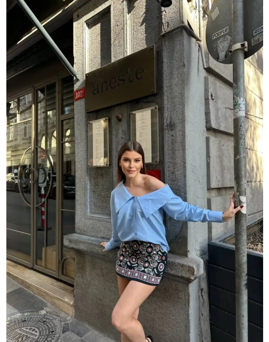 Yaka Detay Gömlek 2502 - Mavi