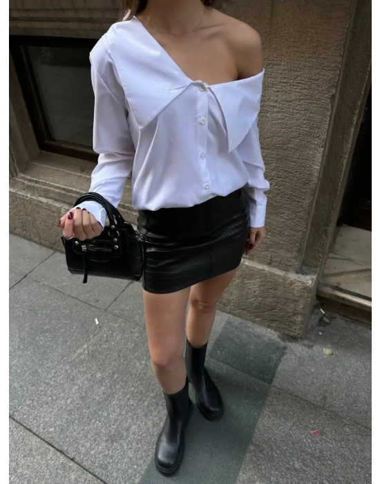 Yaka Detay Gömlek - Beyaz