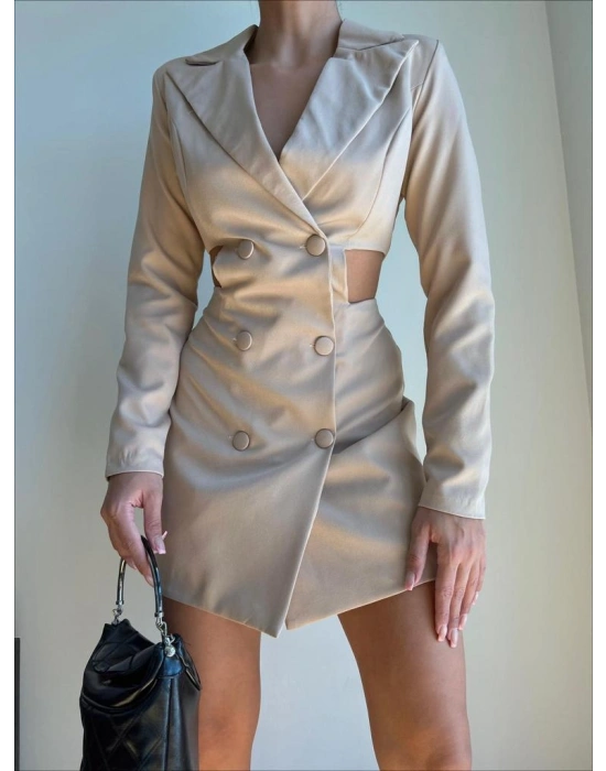 Yan Detay Şort Elbise - Bej