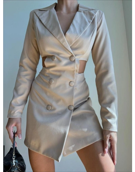 Yan Detay Şort Elbise - Bej