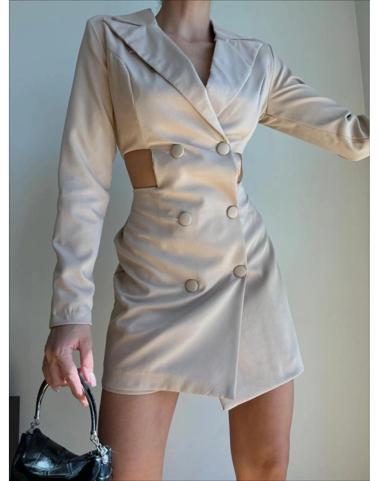 Yan Detay Şort Elbise - Bej