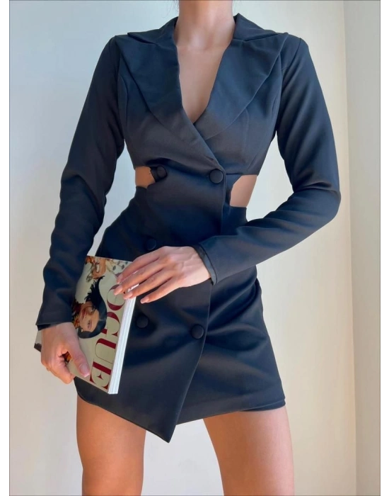 Yan Detay Şort Elbise - Siyah