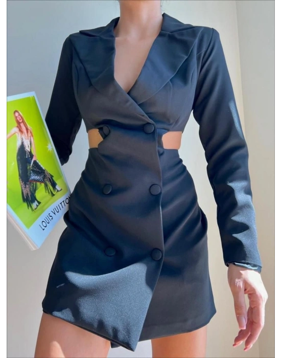 Yan Detay Şort Elbise - Siyah