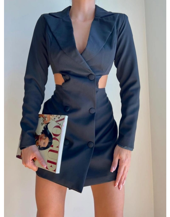 Yan Detay Şort Elbise - Siyah