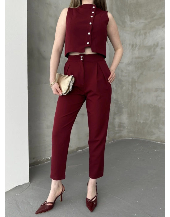 Yelek Pantolon Takım - Bordo