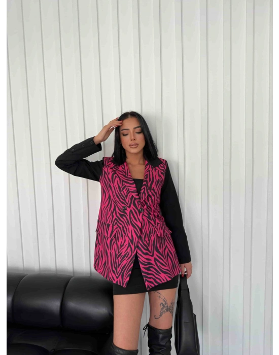 Zebra Desen Ceket - Fuşya