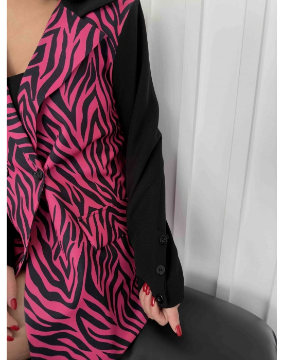 Zebra Desen Ceket - Fuşya