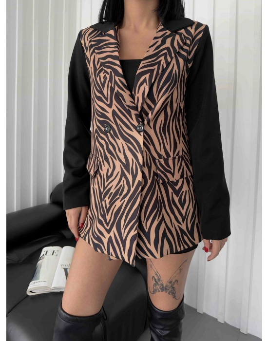 Zebra Desen Ceket - Kahverengi
