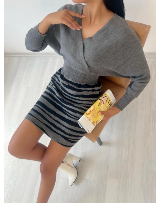 Zebra Desen Triko Elbise 841 - Gri