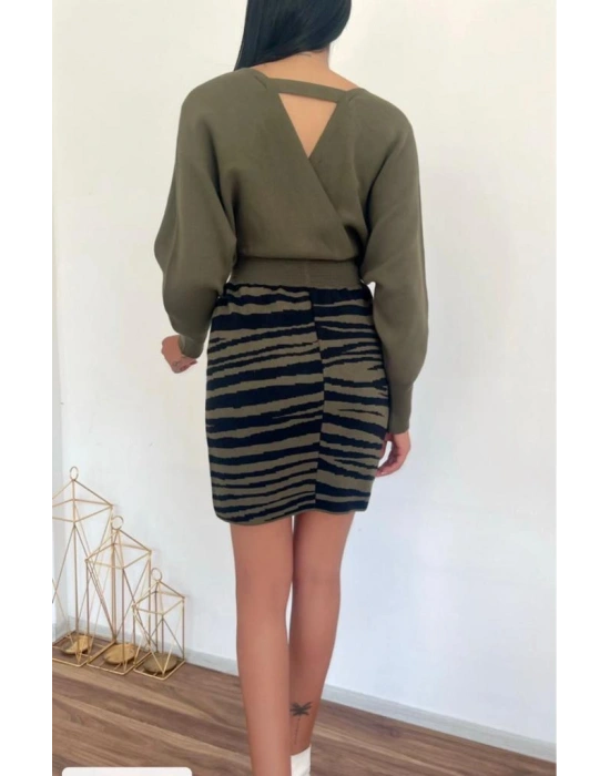 Zebra Desen Triko Elbise 841 - Haki