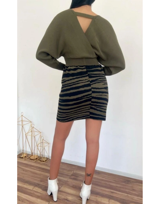 Zebra Desen Triko Elbise 841 - Haki