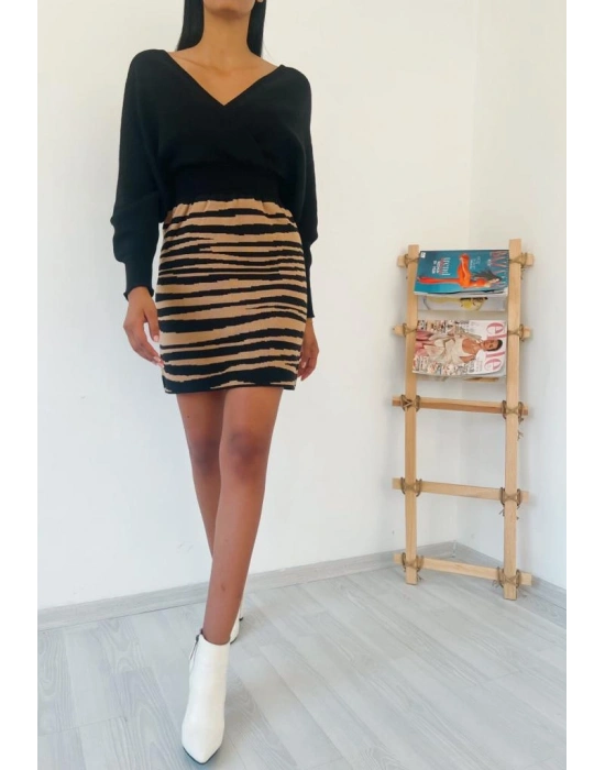 Zebra Desen Triko Elbise 841 - Siyah