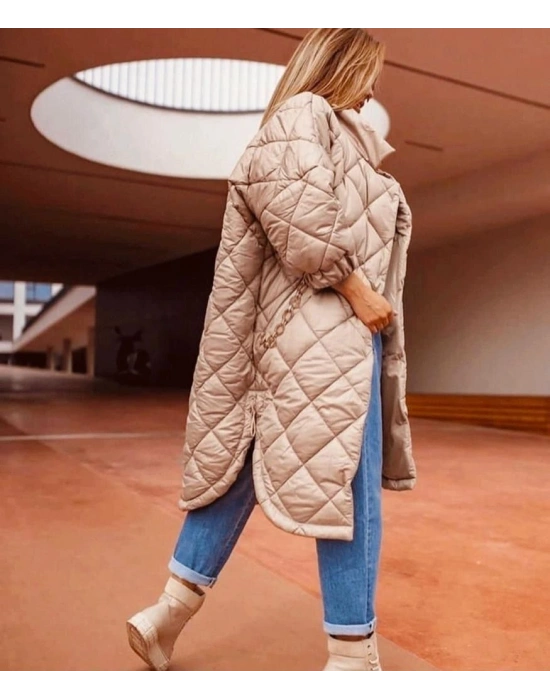 Zincir Detay Şişme Mont - Bej