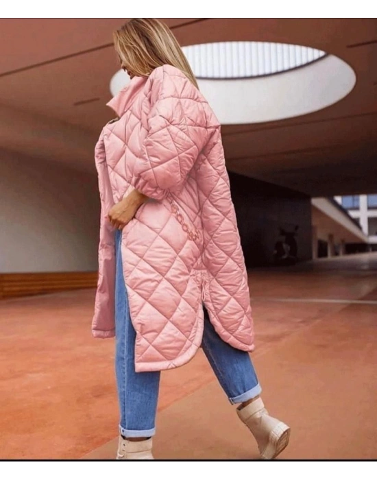 Zincir Detay Şişme Mont - Pembe