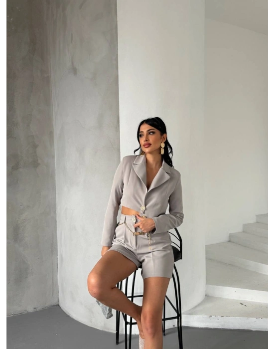 Zincir Kemer Ceket Şort Takım - Gri