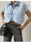 Cep Detay Gömlek - Mavi