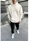 City Baskılı Oversize Kapüşonlu Sweatshirt - Beige