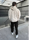 City Baskılı Oversize Kapüşonlu Sweatshirt - Beige