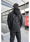 City Baskılı Oversize Kapüşonlu Sweatshirt - Siyah