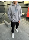 City Baskılı Oversize Kapüşonlu Sweatshirt - Grey