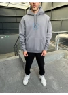 City Baskılı Oversize Kapüşonlu Sweatshirt - Grey