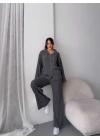 Çizgili Gündelik Zarif Tesettür Takım 1554 - Antrasit