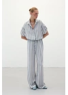 Çizgili Keten Karışımlı Pantolon