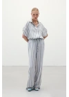 Çizgili Keten Karışımlı Pantolon