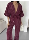 Çizgili Kimono Takım 2517 - Bordo