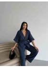 Çizgili Kimono Takım - Lacivert