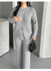 Düğme Detay Triko Takım 1565 - Gri